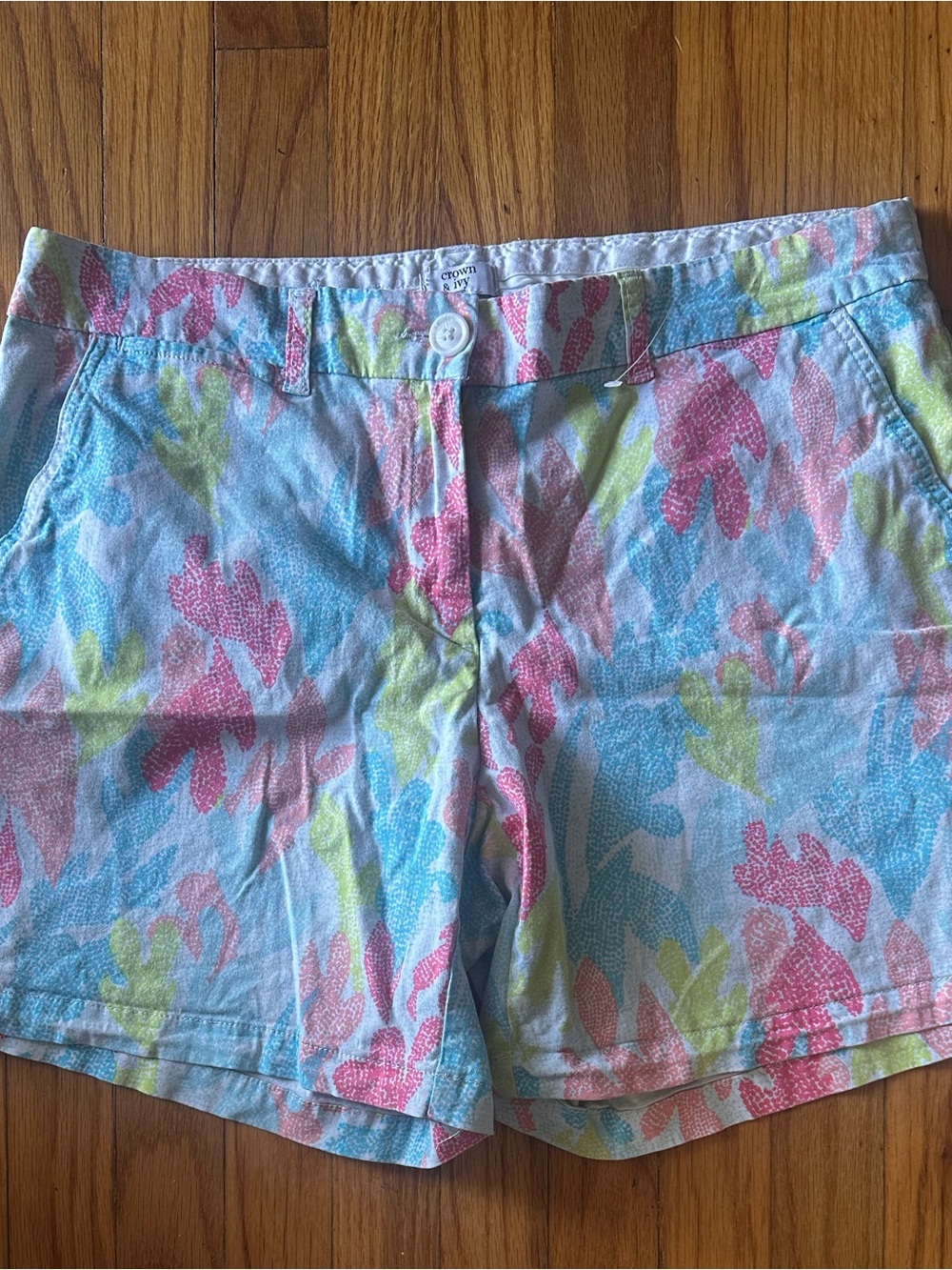 Crown & Ivy Colorful Chino Shorts 14W Cotton Coral Floral Abstract Print